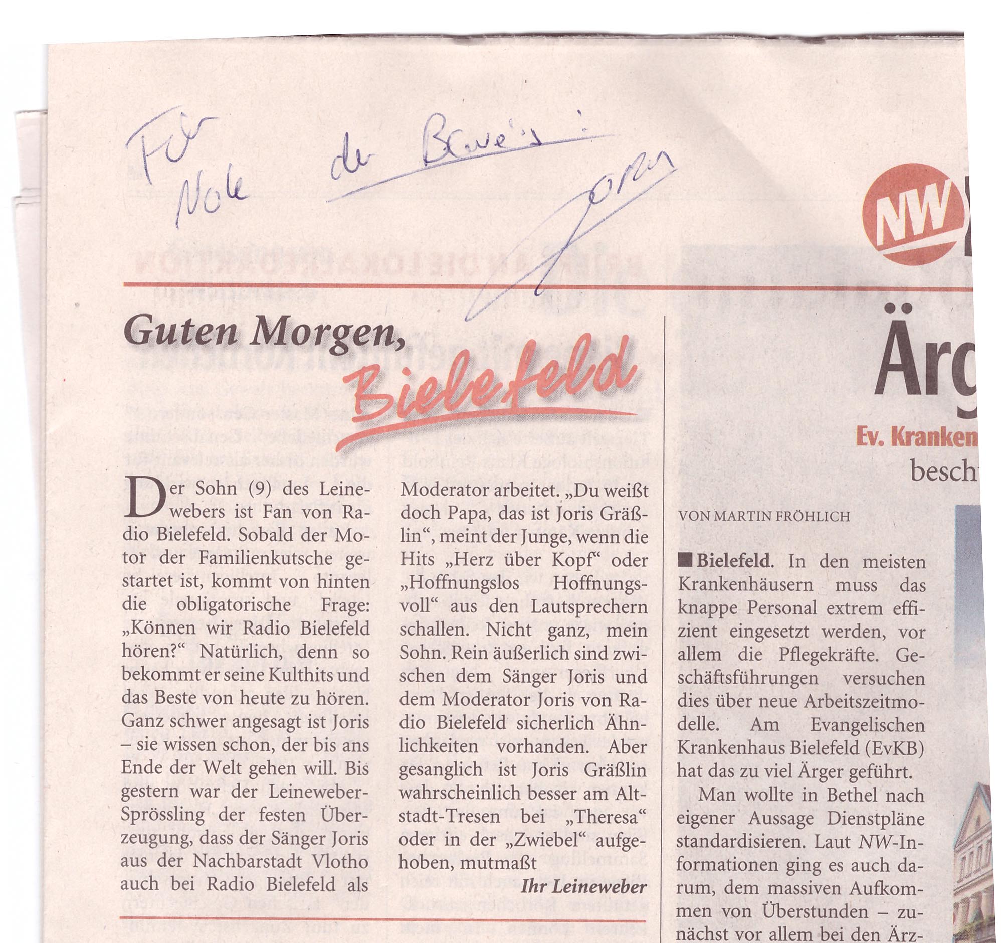 Der Original-Leineweber in der NW und darauf das Autogramm von Joris für Nole.